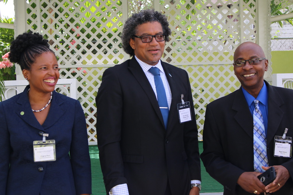(L-R) Ms. Virginia Paul, Head of the OECS Trade Policy Unit; Hon. Bradley Felix, Minister for Commerce, Industry and Investment in St. Lucia; and Mr. Nigel Edwin, Director of International Trade in St. Lucia.