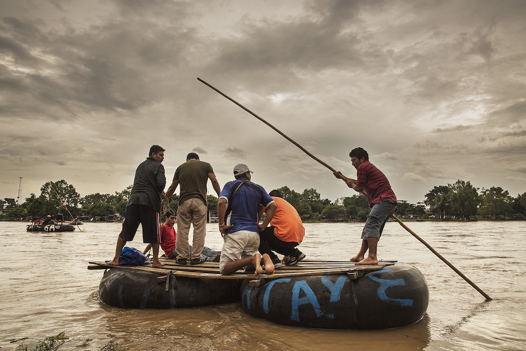The Suchiate river, on the border between Mexico and Guatemala. The Central American migrants cross it on small boats. It's the beginning of their tough journey through Mexico. Photographer: Anna Surinyach