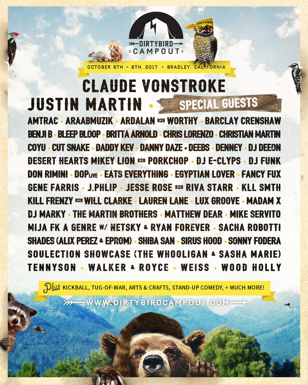 Claude VonStroke Releases Lineup for the 3rd Annual DIRTYBIRD CAMPOUT San Antonio Campground in Bradley, CA October 6-8th