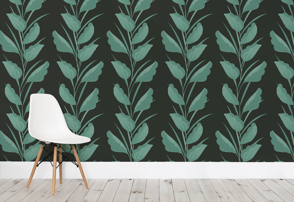 Green Painted Leaves Wallpaper Mural