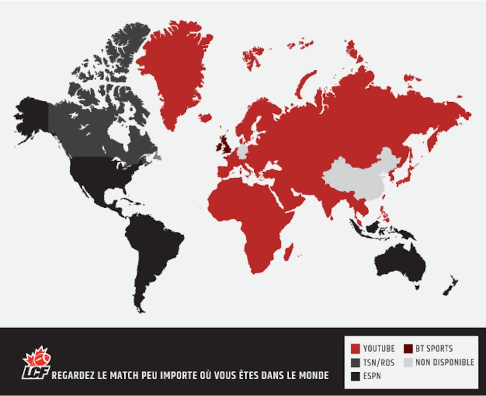 Cette carte montre où regarder le match selon où vous vous trouvez dans le monde.
