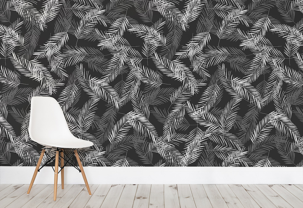 Grey Areca Palm Leaves Wallpaper Mural