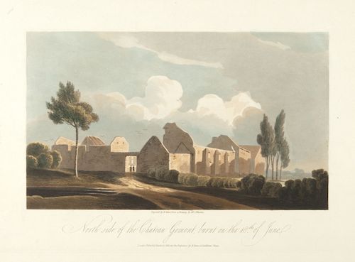 De la série « engraved by R. Reeve » : la ferme-château d’Hougoumont a été durement touchée durant les combats<br/>© Bibliothèque royale de Belgique