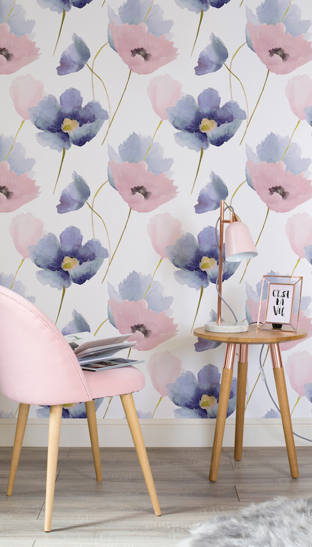 Rose Quartz and Serenity Poppy Wallpaper Mural