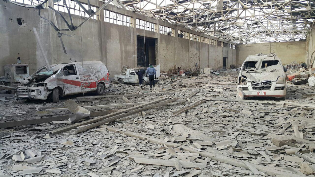 The last two functional ambulances in Al-Marj neighbourhood (in the East Ghouta besieged area near Damascus) were destroyed beyond repair in an aerial bomb attack on Monday 05 December 2016. They were parked in the hospital’s warehouse/garage, very near to the makeshift hospital’s location. Two hospital cars, used to transporting supplies and medical personnel, were also destroyed in the blast. The lack of ambulances will have an impact on the ability to quickly treat wounded when there is bombing or shelling in the area, but above all it will affect the capacity to refer the most sick patients to larger secondary referral hospitals. The makeshift hospital in Al-Marj is not equipped for complex or long-term in-patient hospital care, and this could have a big impact on the ability to refer patients for appropriate secondary care. Photographer: MSF