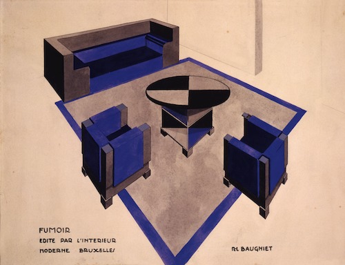Marcel-Louis Baugniet (1896-1995), <br/>projet fumoir édité par L’Intérieur Moderne, ca 1927.© Archives d’Architecture Moderne