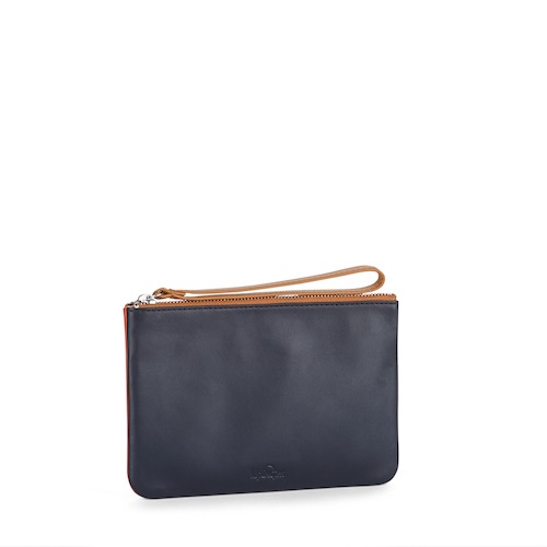 Small Jamie Pouch Bi-colour Blue and Cognac