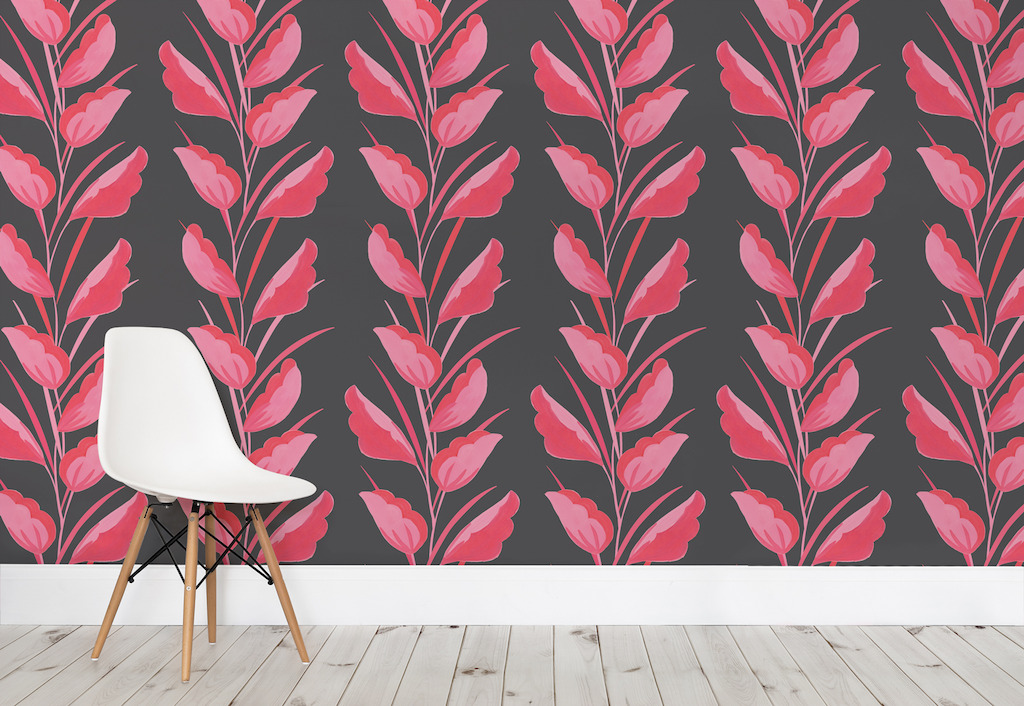 Pink Painted Leaves Wallpaper Mural