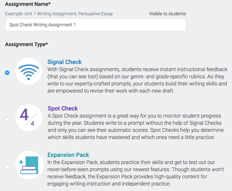 Turnitin Revision Assistant adds Spotlight,which provides a fast, formative snapshot of student writing performance. Instructors can assign informative, argumentative, analysis, and narrative prompts aligned with rigorous writing standards.