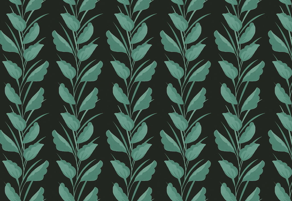 Green Painted Leaves Wallpaper Mural