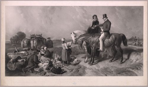 A dialogue at Waterloo. Gravure de Thomas-Lewis Atkinson, d’après le tableau original de Sir Edwin Henry Landseer<br/>© Bibliothèque royale de Belgique