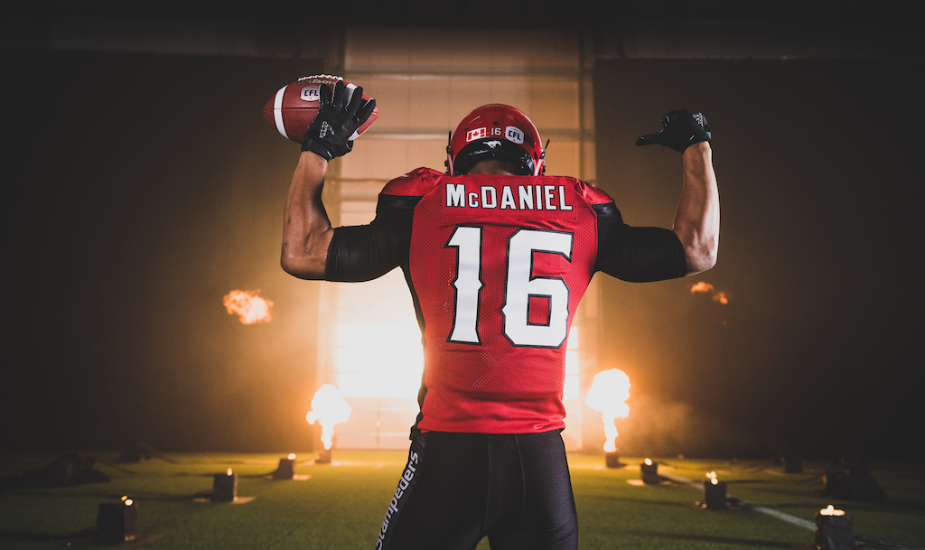 Marquay McDaniel at the TSN/adidas content shoot. Photo credit: Johany Jutras/CFL
