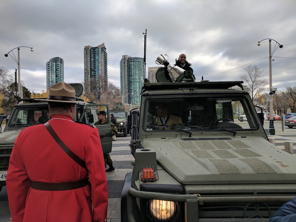 The Grey Cup arrives at Exhibition Place.
