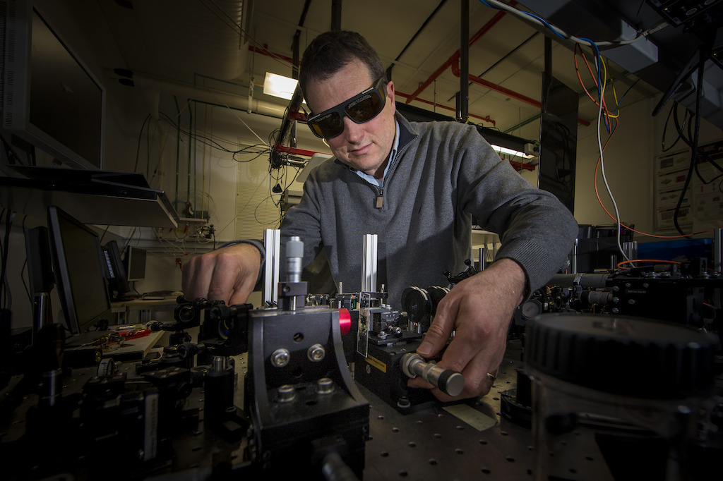 Professor Dragomir Neshev in his lab. Image: Stuart Hay, ANU