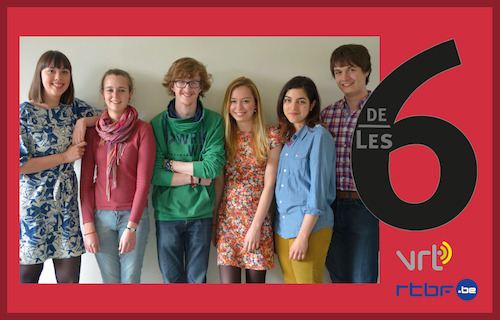 DeZES|lesSIX : vlnr Charlotte Verdoodt, Alice Van Leuven, Merlijn de Coorde, Alix Lagasse, Clara Lévy, Pierre Vopat - (c) VRT/RTBF