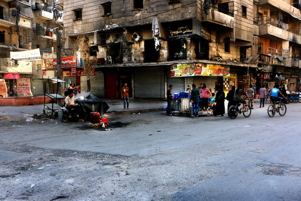 The photos were taken on October 5 in east Aleppo. They show the exteriors of the M10 hospital, the main trauma centre, which is supported by Médecins Sans Frontières (MSF). The facility was heavily damaged by shelling and forced to suspend activities on Wednesday September 28. On October 1 it was damaged again and went out of service and two days later, while under rehabilitation, it was hit yet another time by bombs and a number of maintenance workers were killed. Photographer: Ghaith Yaqout Al-Murjan