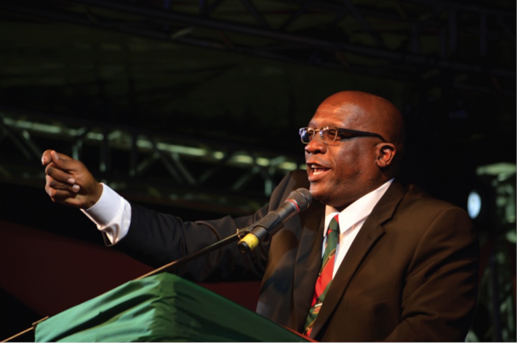 Prime Minister Harris, as Chairman of the OECS Authority, delivers a speech.