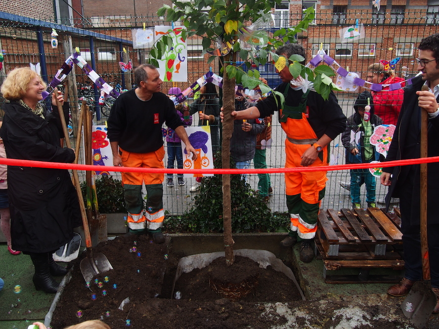 De Sint-Lambertusschool in Heverlee en M planten samen een geluksboom