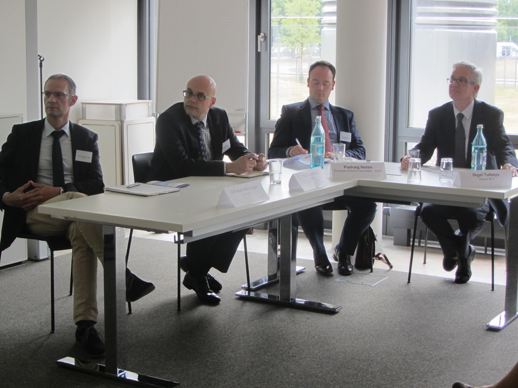 Panel debate with (from left) Christian Meusinger from Nemera, Paul Davidson from Sabic, Padraig Nolan from EuPC and Nigel Talboys from Terumo BCT