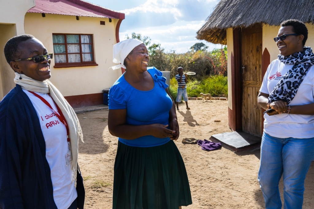 58 year old Magaret is visited at home by a Medecins Sans Frontieres (MSF) staff members. <br/><br/>Margret lives in a very remote village around Chimombe Hospital. During her last VIAC test, in February 2016, nurses discovered less than 75% lesions on her cervix. Right away, they performed cryotherapy to froze these lesions. She has to check again in July to see if the lesions have disappeared. Photographer: Melanie Wenger/COSMOS