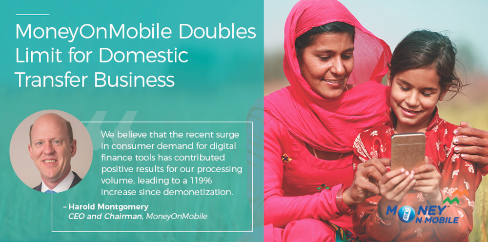 MoneyOnMobile Doubles Limit for Domestic Transfer Business
