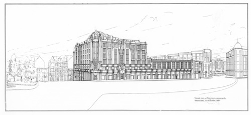 Victor Horta (1861-1947), projet du Municipal Development vu du côté de la rue Ravenstein à Bruxelles, 1928.<br/>© Archives d’Architecture Moderne