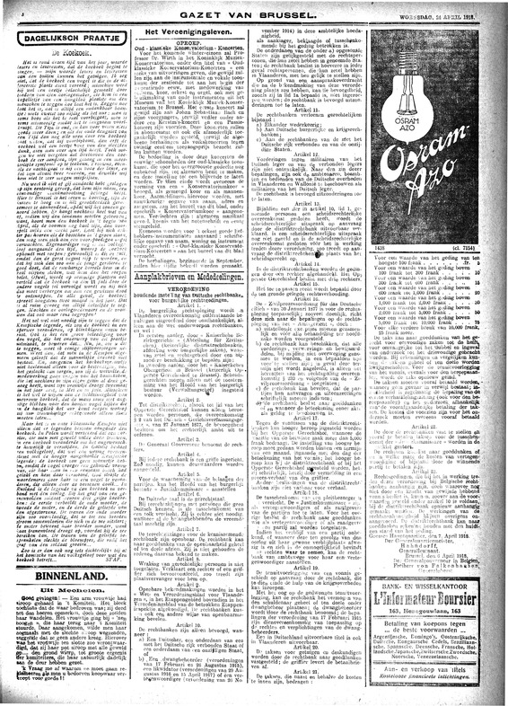 Gazet van Brussel, 24 april 1918