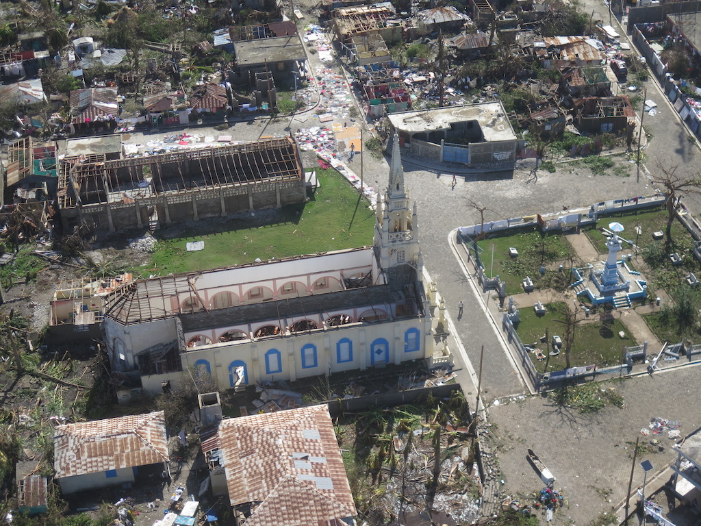 Aerial view of Les Anglais and the devastation caused by Hurricane Matthew. The eye of the hurricane made landfall near Les Anglais, Sud Department of Haiti, on 4 October 2016. Photographer: MSF