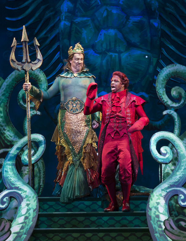 Fred Inkley as King Triton and Melvin Abston as Sebastian. Photo by Bruce Bennett, courtesy of Theatre Under The Stars
