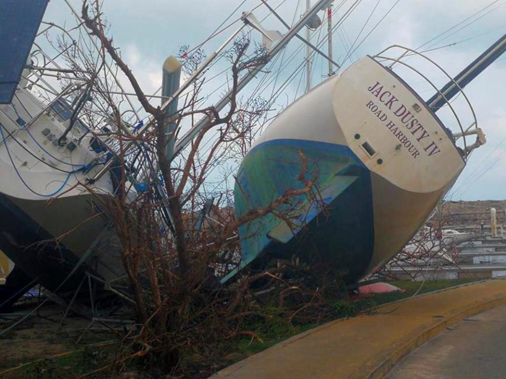 Boats washed ashore after the passage of Hurricane Irma in the British Virgin Islands © AP