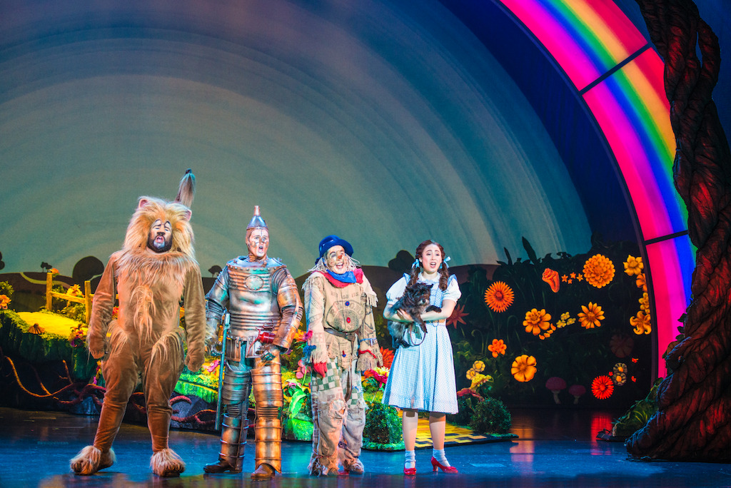 Aaron Fried as Lion, Jay McGill as Tin Man, Morgan Reynolds as Scarecrow and<br/>Sarah Lasko as Dorothy in “We’re Off to Meet the Wizard”<br/>Photo credit: DANIEL A. SWALEC