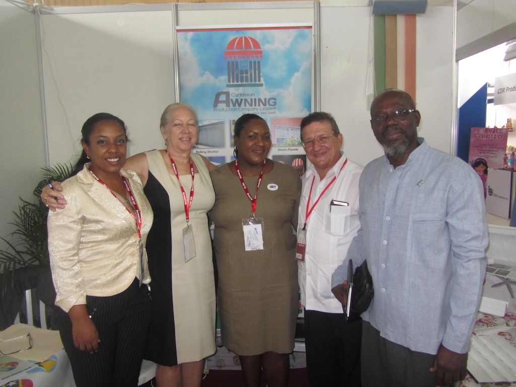 (L to R): Translator Yanisber Reinosa Perez, Paula Calderon from Caribbean Awnings, Cathy Charles from Harris Paints, Ing. Jose R. Daniel Alonso, Director General of Development of the Cuban Ministry of Tourism and His Excellency, Ambassador Dr. Charles Isaac, Saint Lucia’s Ambassador to Cuba.