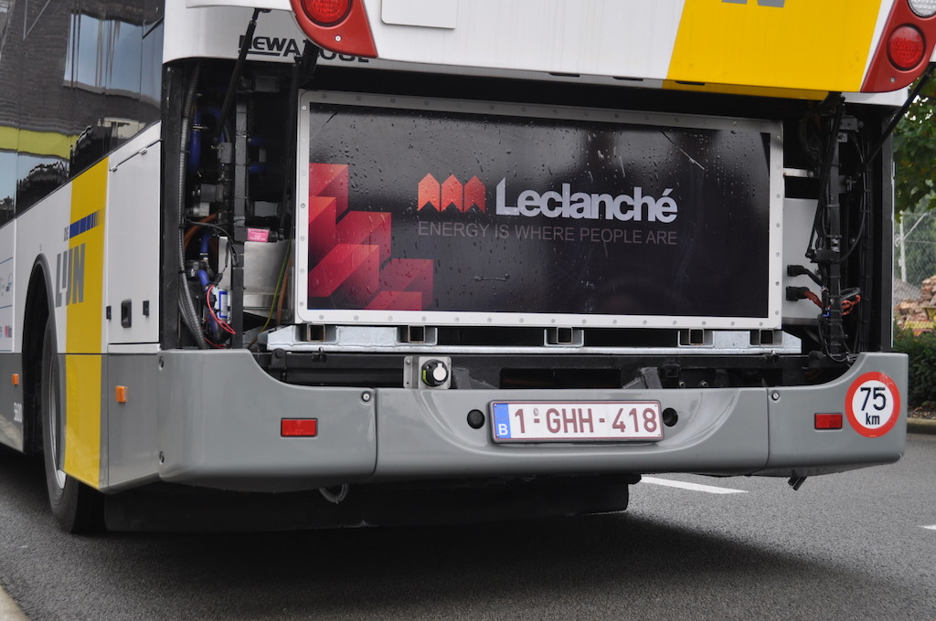 De batterij van (fabrikant: Leclanché) van een inductief geladen, volledig elektrische bus van De Lijn.