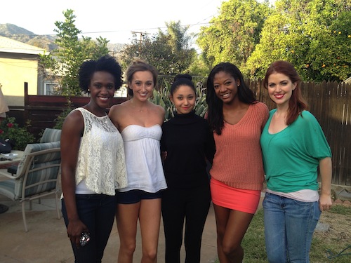 Ekeobong, Addy, Maria, Aletha and Karah having fun on set.