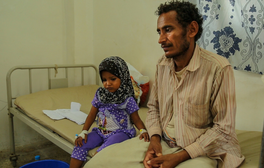 Ali al-Qaifi came to the Abs hospital with his daughter, who has been suffering from malaria since months. Because of lack of treatment the girl suffered complications, and her father was desperate to find help for her. <br/>“My family back home is sick, too, with all kinds of illness in the air. We have a family in the neighborhood suffering from Cholera and Anemia. Everybody is sick and in rough shape, and their poor financial condition does not enable them to move from one health center to another. It’s all because of this war and these epidemics. Cholera is everywhere; the water is contaminated and I don’t drink it. Photographer: MSF