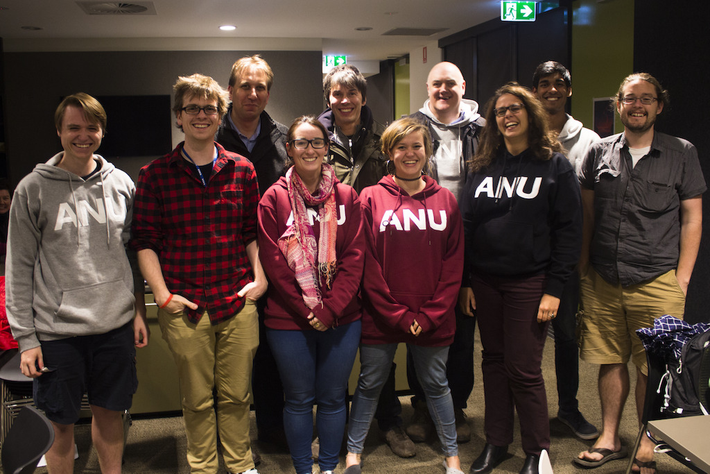 The ANU Planet 9 search team with BBC Stargazing Live hosts Professor Brian Cox and comedian Dara O Briain. Image: ANU.