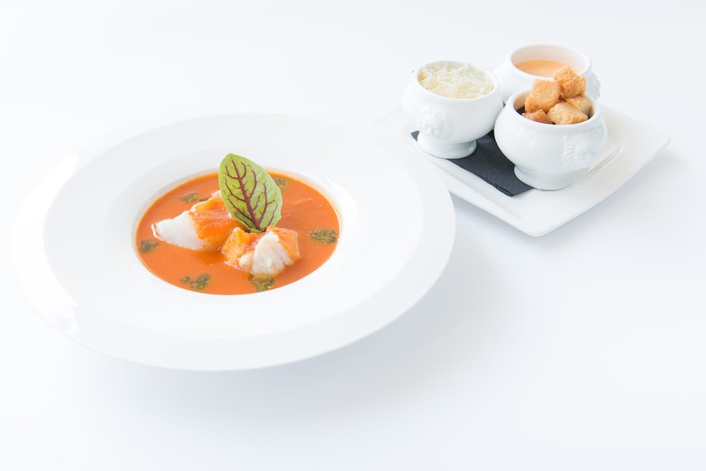 Arno's - Noordzeevissoep met rouille, kaas en broodcroutons (Zeeduivel, leng, kabeljauw)