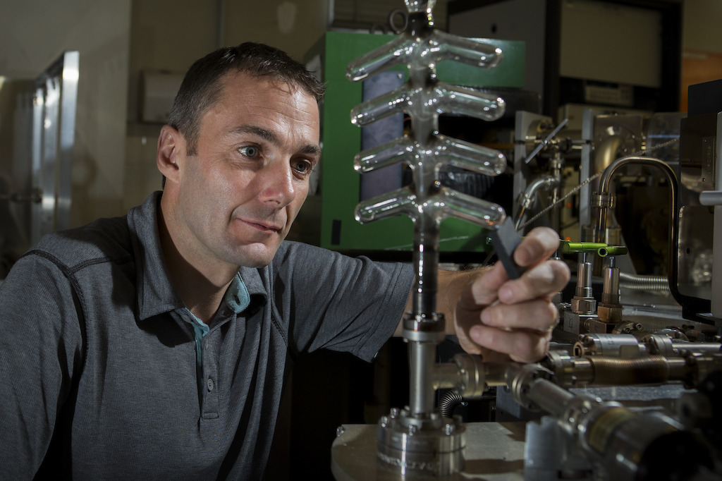 Dr Mark Kendrick in the laboratory at the ANU Research School of Earth Sciences. Image: Stuart Hay, ANU.