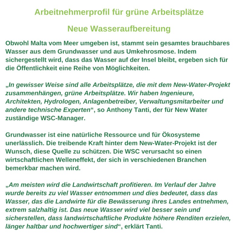 Arbeitnehmerprofil für grüne Arbeitsplätze
