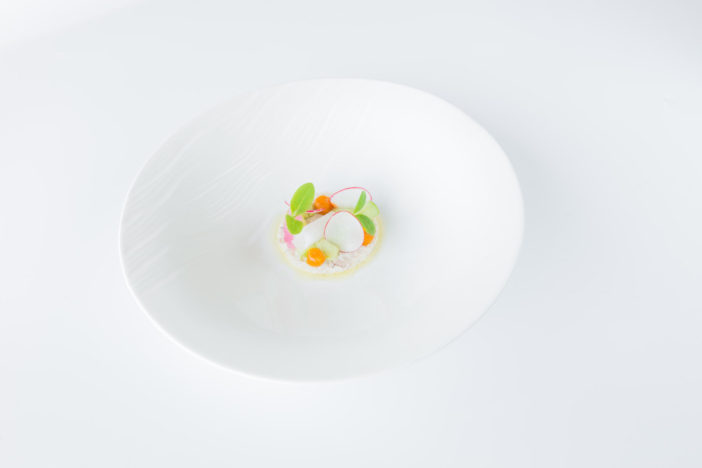 Ostend Queen - Noordzeekrab met wakamé, groene appel en komkommer.