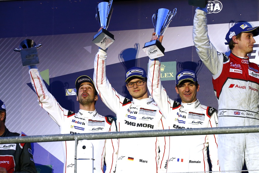 Porsche Team: Neel Jani, Marc Lieb, Romain Dumas (l-r)