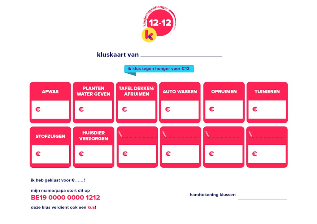 Kluskaart klusjestegenhonger