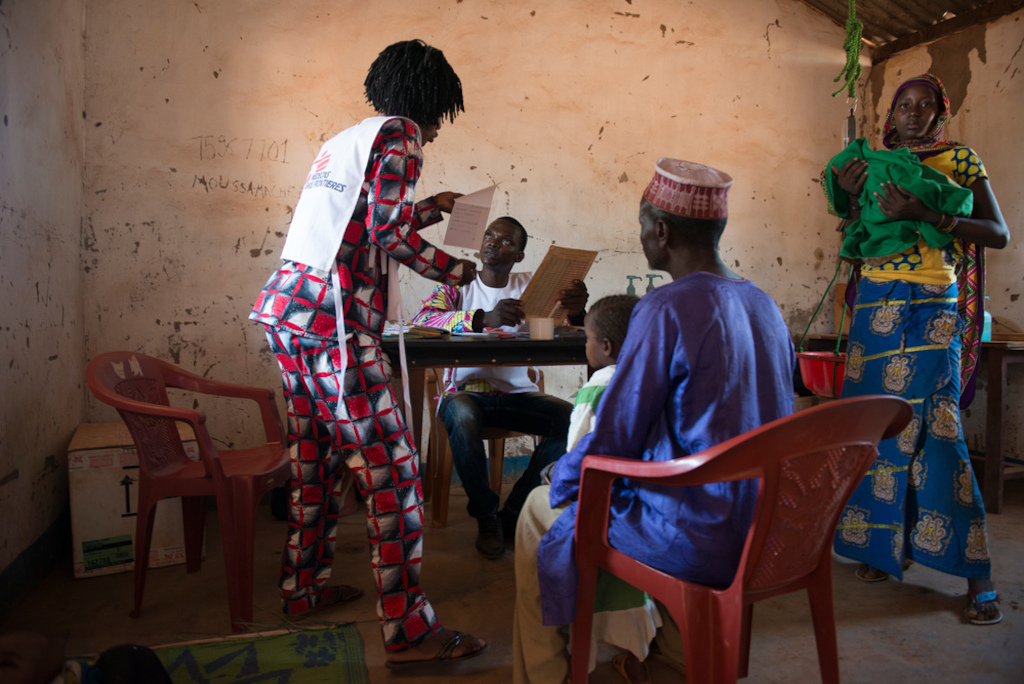Gobolo neighbourhood' health centre. Because Fulanis (Peuhls) can't leave the neighbourhood, MSF opened a specific centre to attend inhabitants. Photographer: Colin Delfosse/Ouf of Focus