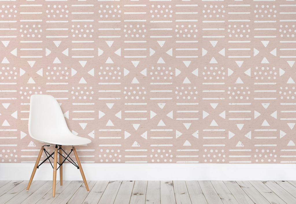 Pink and White Tribal Pattern Wall Mural
