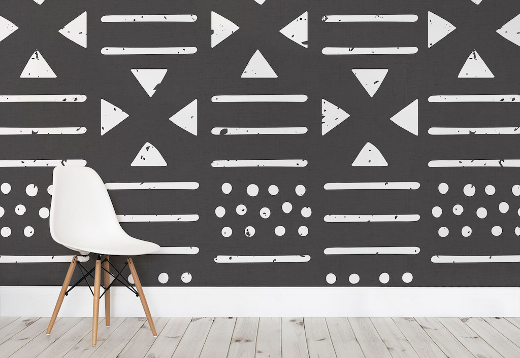 Large Black and White Tribal Pattern Wall Mural