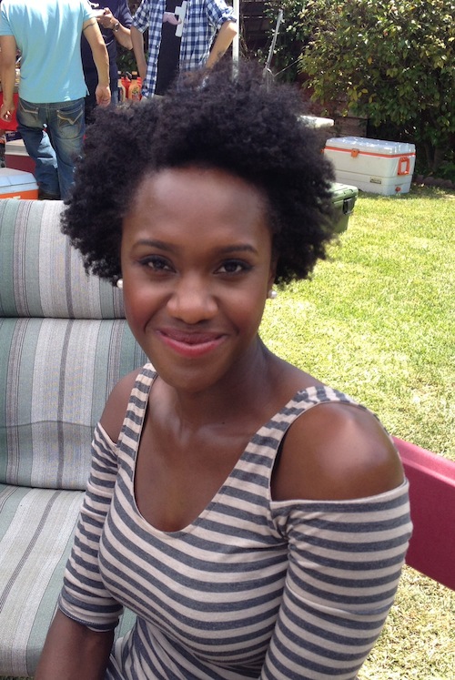 Ekeobong Utibe taking a break from filming.
