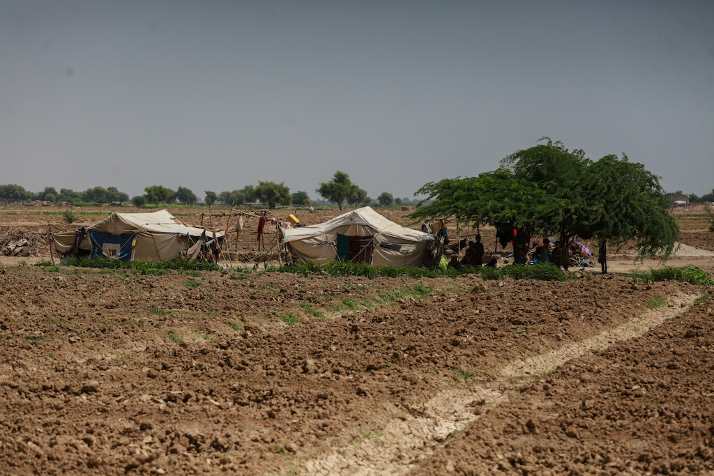 A view of the tents set up where Baz Mohammad and his family lives in a village near Dera Murad Jamali in Balochistan, Pakistan. Photographer: Sara Farid