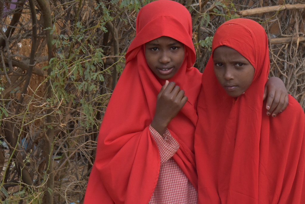 Asho and Halimo are two pupils at El nino primary school. They were both born in Dagahaley refugee camp, one of the five camps at Dadaab refugee complex. Photographer: Abdullahi Mire
