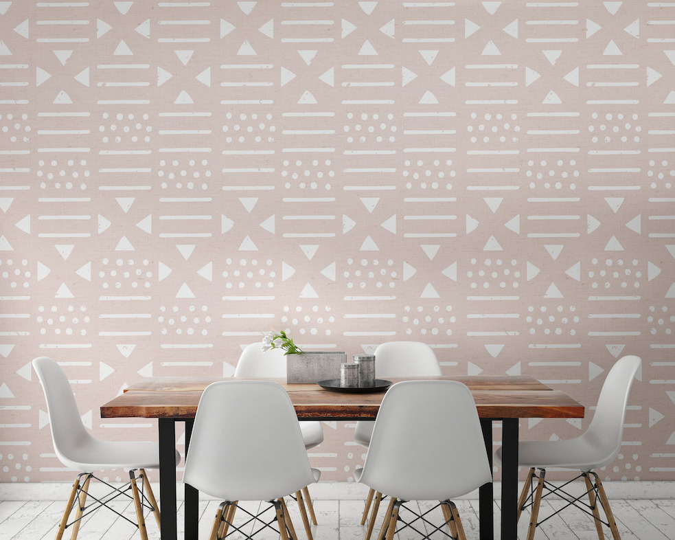 Pink and White Tribal Pattern Wall Mural