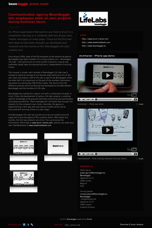 Branded press release from advertising agency Boondoggle